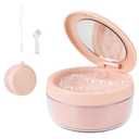 Denture Case, 2-in-1 Retainer Cleaner Case with Mirror & Strainer, Portable Aligner Bath Soaking Cup for Travel, Cute Orthodontic Storage Box for Mouth Guard, Night Guard & False Teeth, Pink