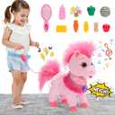 Ylpaprm Pink Walking Pony Set Interactive Talking Singing Dancing Horse Walk Along with Remote Control Leash Plush Pony Pet Toy for Kid, Nod Lick Wag Repeat What You Say, 3+ Girl Boy