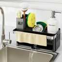 Nieifi Sponge Holder for Kitchen Sink, Sink Caddy with High Brush Holder and Towel Rack, Kitchen Countertop Organizer and Storage Essential (Black with Smiley Face, 10.12″)
