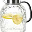 2L Square Glass Pitcher with Lid and Spout, Borosilicate Glass Carafe for Hot/Cold Drink, Water Pitchers with Handle for Fridge, Extra Large Jug for Iced Tea, Coffee, Juice, Beverage, 68 Ounces