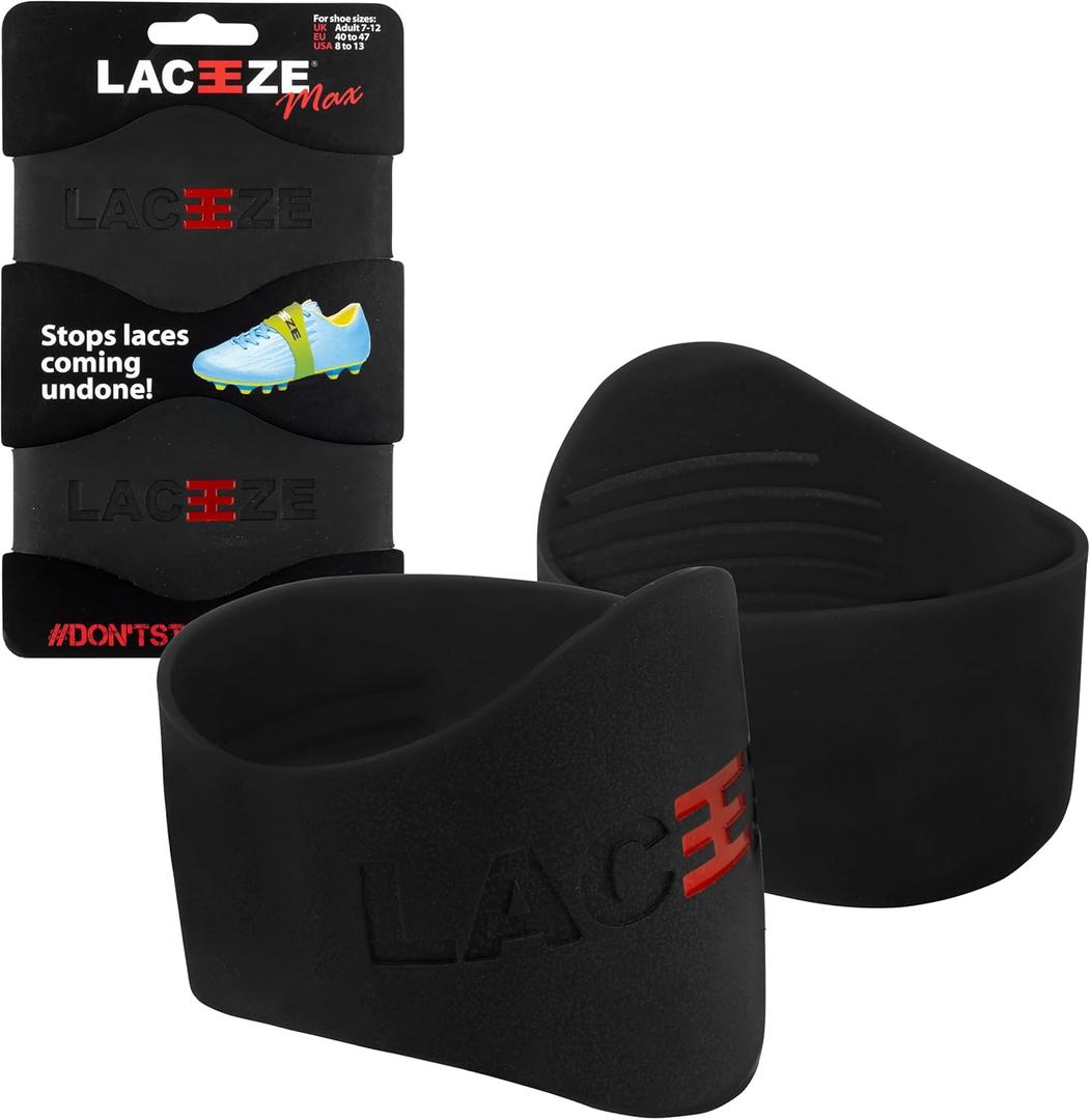 Laceeze Band Max Size USA 8+ keeps laces tied during sport soccer, rugby, field hockey (Black)