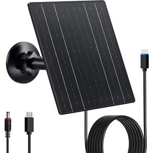 Zivif 10W Solar Charger, 5V Solar Panel for Security Cameras with USB-C/Micro USB/DC 5.5x2.1mm Ports, IP66 Waterproof, 360 Adjustable Mount & 7.2ft Cable
