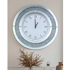 Crushed Diamond Wall Clock Round Decorative Mirrored Clock 32 inch Silver, Diameter - 80cm