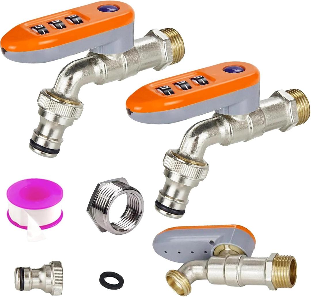 Lockable Outdoor Faucet with Password Lock, Heavy-Duty Brass Anti-Theft Garden Faucet, 1/2" NPT Inlet & Outlet, Includes 3/4" Conversion Adapters for Garden, Patio, Anti-Theft Water Security
