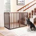 ZJSF Freestanding Indoor Dog Gate for House Foldable Wood Brown Puppy Gate for Doorways Pet Gate for Stairs Extra Wide Pet Fence 32" Height 2 Panels