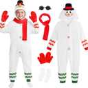 AOTHSO 5 Packs Kids Snowman Onesie Christmas Costume Plush One-Piece Cosplay Set with Gloves Scarf Glasses for Boys Girls (11-12 Years)