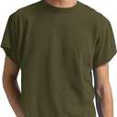 Peacameo Men's Short Sleeve Round Neck T Shirts Boxy Cropped Raw Cut Tee Casual Basic Tops (Olive Green,Small)