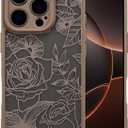 XIZYO for iPhone 16 Pro Case, Floral Rose Cute Phone Case for Women Girls Aesthetic Pattern Print Slim TPU Bumper Shockproof Protective Cover for iPhone 16 Pro 6.3 Inch, Brown