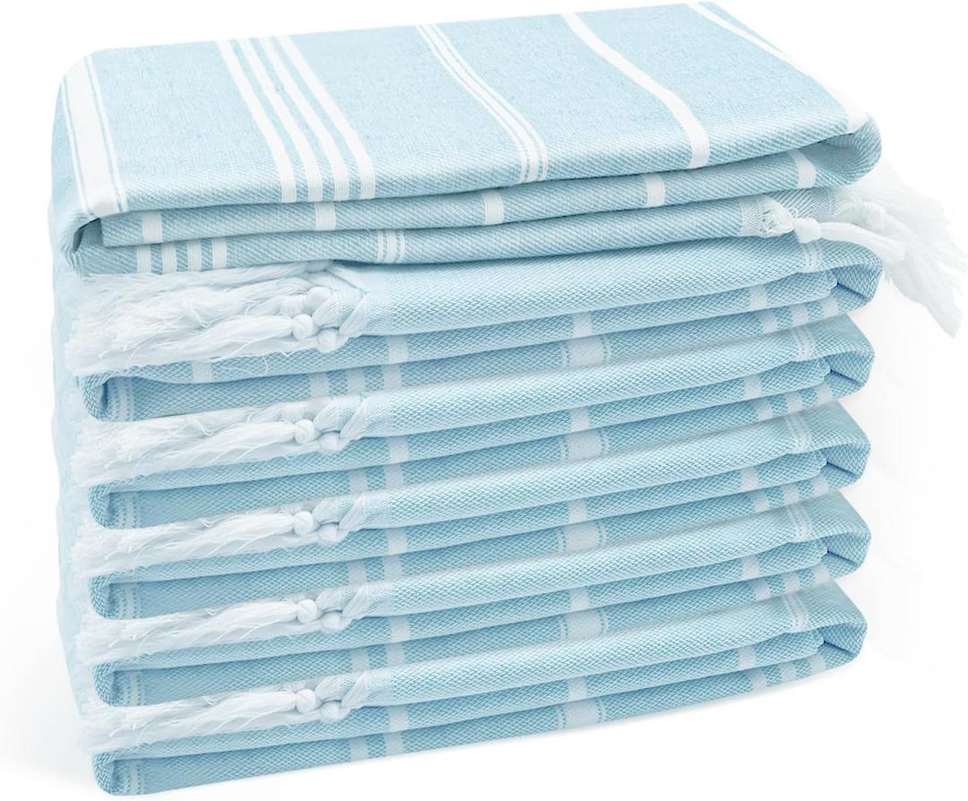 Eliamo Turkish Beach Towel Set of 6 Beach Towels Cotton Quick Dry Sand Free 36 x 71 inch Turkish Towel Oversized Lightweight Beach Towels Blue