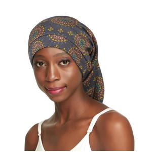 Satin Lined Cap for Natural Hair Big Bonnet for Braids Print (Grey Pattern)