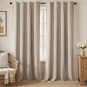 Brown Boho Blackout Curtains 96 Inches Long Linen Blend 2 Panels with Tassels and Cotton Embroidery, Farmhouse Vintage Rustic Rod Pocket Drapes for Living Room or Bedroom
