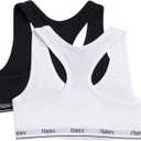 Hanes Girls' Cotton Racerback Sports Bra 2Pack, Black/White, Large