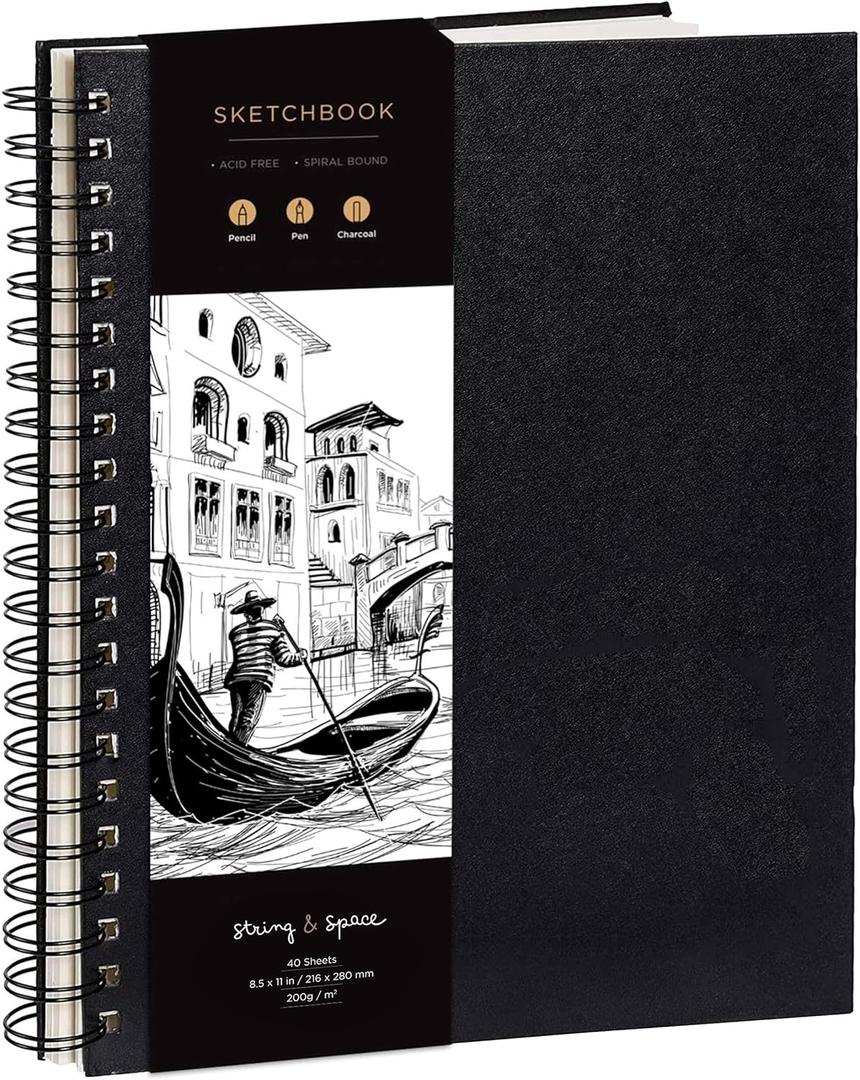 Artists Sketchbook Hardcover  200GSM Very Thick Paper  Large, Spiral Sketch Book for Drawing and Mixed Media  Sketch Pad, Art Book - 11.4 x16.5, 40 Sheets / 80 Pages