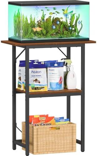 Snughome 10-20 Gallon Fish Tank Stand, Aquarium Stand 2-Tier Storage Shelves, Heavy Duty Terrarium Stand for Home Office Fish Tank Shelf, 24" L x 11.8" W x 30.7" H, Rustic Brown