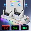 PS5 Cooling Station Stand RGB with Dual Controller Charging Station for PlayStation 5 Console, PS5 Accessories Incl. Controller Charger, Cooling Fan, Headset Holder, 3 USB Hub (color-white)