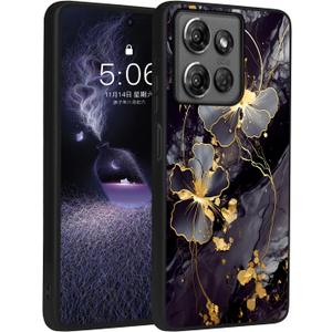 for Moto G Stylus 5G 2025 Case,Cute Flower Slim Fit [Glow in The Dark] Hybrid Hard PC Soft TPU Shockproof Drop Protective,Aesthetic Phone Case for Motorola G Stylus 5G 2025Black Gold Marble