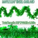 33FT Glitter St.Patrick's Day Tinsel Garland Decorations Green Shamrock Clover Metallic Twist Garland for St Patricks Day Irish Festival Party Tree Mantle Office Parade Floats Ornaments