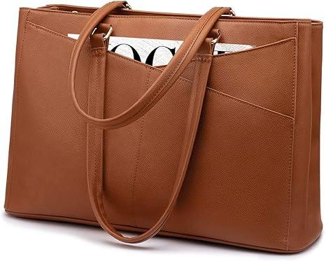 LOVEVOOK Laptop Tote Bag for Women 15.6 Inch Waterproof PU Leather Computer Bags Women Business Office Work Bag Briefcase,Brown