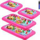 Leitee 4 Pcs Inflatable Ice Serving Bars Buffet Serving Tray Drink Cooler for Pool Party Inflatable Ice Tray Floating Food Drink Containers with Drain Plug and a Hand Pump, 2 Sizes (Pink)
