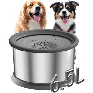 6.5L Dog Water Bowl No Spill 1.6 Gallon Stainless Steel Water Bowl for Dogs 220oz Large Capacity No Splash Slow Drinking Feeder with Anti-Slip Mat for Messy Drinkers 6.5L+2 Filters