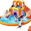 HuaKastro Inflatable Water Slide, Water Bounce House with Double Slides for Big Kids, Backyard Water Park with 2 Water Sprayers, 2 Water Gun & Big Splash Pool for Family Fun [Upgraded Version]