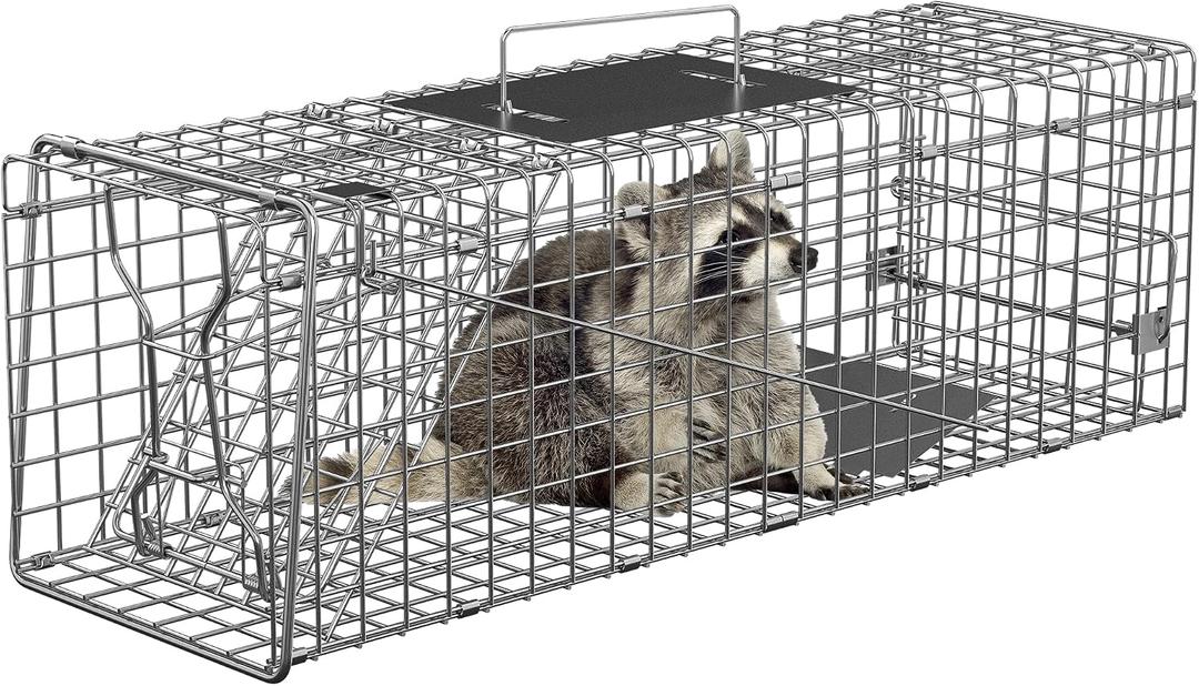 Nouva 24" Live Animal Cage Trap - Steel Large Folding Humane Cat Trap Raccoon Trap w/Handles for Rabbits, Stray Cats, Squirrels, Skunk, Groundhogs and Opossums