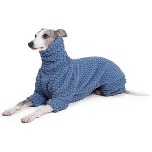 ESCCBOO Fluffy Soft Fleece Jumper Pyjamas for Italian Greyhound Whippet Lurcher Galgo Dogs, Turtleneck Warm Fleece Dog Onesie, Coat, Jammies, Jumpsuit, Romper (Blue, Medium)