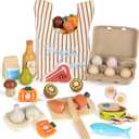 Lehoo Castle Wooden Play Food Sets for Kids Kitchen, Food Toys for Toddlers 1-3, Pretend Food Play Kitchen Accessories, Cutting Fruits Vegetables Cooking Toys Gift for Boys Girls 3 4 5 +, Child-size