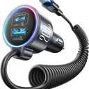 200W Car Charger USB C, PD100W Fast Charge w/100W Type C Fast Charging 5FT Coiled Cable, PD3.0/QC4.0/PPS Cigarette Lighter Phone Adapter for iPhone 17/16 ProMax, MacBook Pro/Air, Samsung S26/S25, iPad