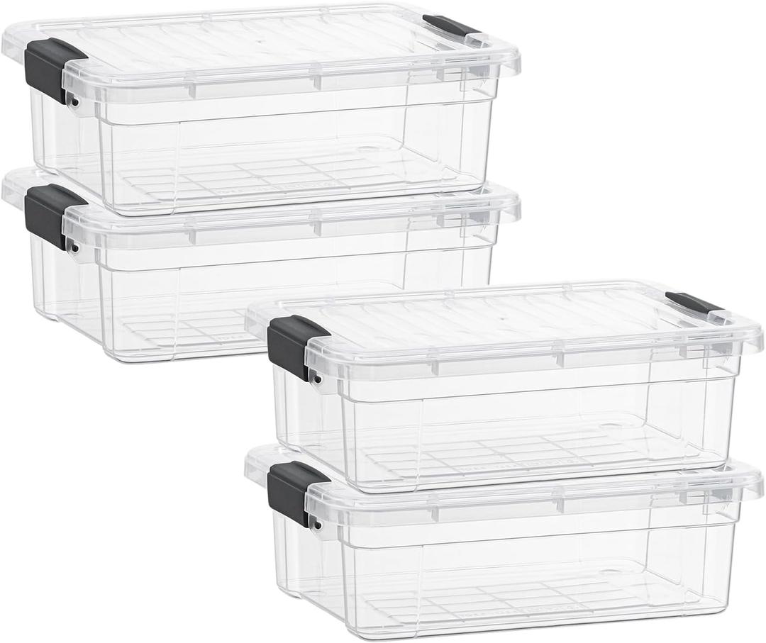 Superio Clear Storage Boxes with Lids, 1.15 Quart Plastic Container Bins for Organizing, Stackable Crates, BPA Free, Non Toxic, Odor Free, Organizers for Home, Office and Dorm, 4 Pack