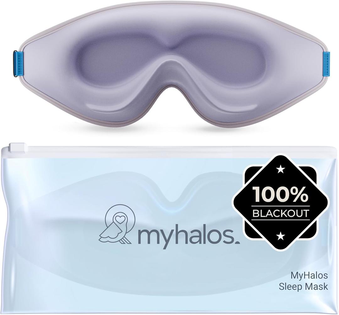 MyHalos Sleep Mask 3D Blackout Eye Mask for Women & Men, Side Sleepers, Zero Pressure Memory Foam Eyelash Friendly, Breathable,Award-Winning Sleep Aid for Travel (Lavender, 1 Count (Pack of 1))