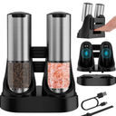 QTDHG Electric Salt and Pepper Grinder Set TypeC Fast Charging, Automatic Salt and Pepper Shakers Adjustable Coarseness, Stainless Steel Rechargeable Salt and Pepper Grinder with LED Light