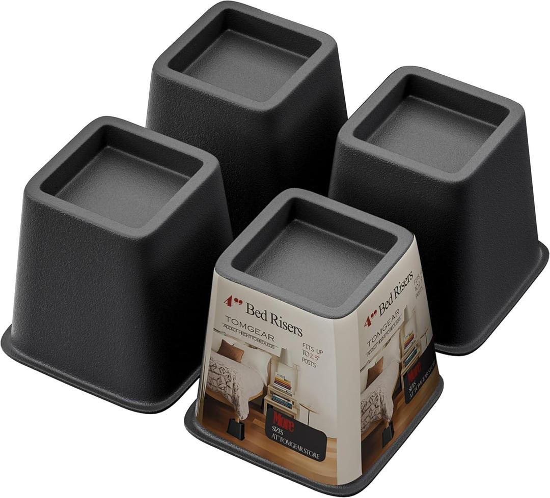 Bed Furniture Risers 4 Inches, Heavy Duty Bed Lifts, Furniture Risers for Bed, Couch, Desk, Sofa, Chair, Table Legs Extenders (Pack of 4, Black)
