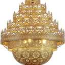 Turkish Lamp Vintage Chandelier Moroccan Lamp Etching Pendant Light, Crown Gold Iron Hollow Arabic Ceiling Hanging Light Pendant Lighting for Kitchen Island Restaurant Hallway Foyer