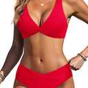 Yonique Women Two Piece Swimsuit - Knot Twist Bikini Set V Cut Bathing Suit 2026 Teen Bikini (Medium, Red)
