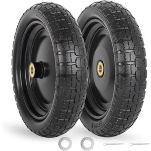 13" Flat-free Solid Tire and Wheel, with 5/8" Axle Bore Hole, 2.2" Offset Hub, Replacement 4.00-6 Wheelbarrow tire, Compatible with Garden Wagon Trolley Dolly, Pack of 2 