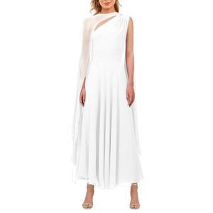 Aisbei One Shoulder Dresses for Women Elegant Cape Sleeve A-Line Flowy Long Dress Evening Gowns Party Formal Wedding Maxi Dresses-White M