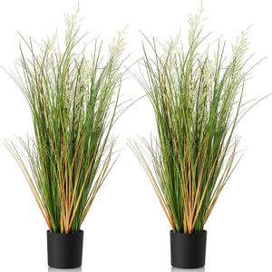 Jexine 2 Pcs 3 ft Tall Artificial Grass Plant Potted Artificial Greenery Floor Plants Faux Pampas Grass Tall in Pot for Housewarming Gift House Garden Bathroom Lobby Outdoor Decoration