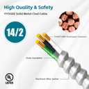 14/2 250FT MC Cable with Ground, 14 Gauge Wire Metal Clad Cable with Solid Copper Conductors, Aluminum Armor, Electric Wire for Indoor, Outdoor, Commercial, Industrial Use