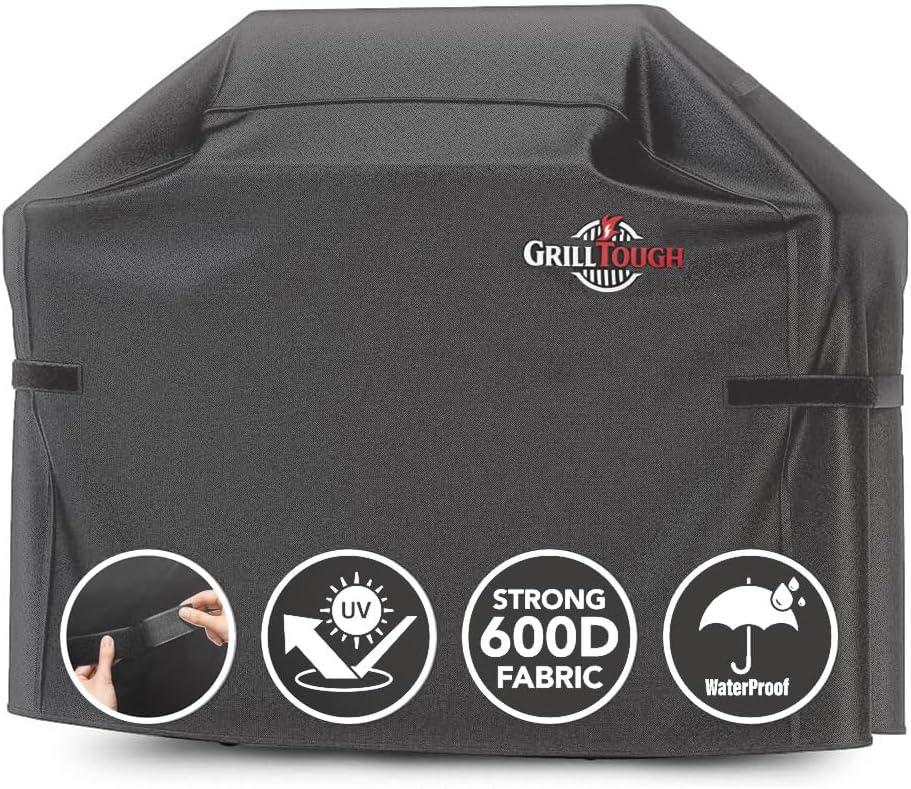 GrillTough Heavy Duty BBQ Grill Cover for Outdoor Grill, 58 Inch Waterproof, Weather Resistant, UV & Fade Resistant with Adjustable Straps Gas Grill Cover for Weber, Charbroil, etc. Charcoal