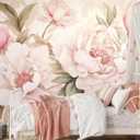Pink Floral Wallpaper Mural Peel and Stick for Girl Bedroom 82"x57" | Large Peony Flower Self Adhesive Wall Mural for Living Room