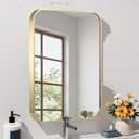 22x30 Inch Gold Bathroom Mirror, Brushed Brass Gold Metal Framed Rectangular Mirror with Rounded Corner, Bathroom Vanity Mirror for Bedroom or Living Room, Horizontal/Vertical