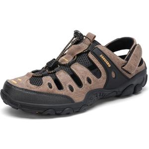 SAGUARO Men's Sport Sandals Adjustable Strap Closed Toe Outdoor Hiking Sandal Beach Water Shoes (Brown)