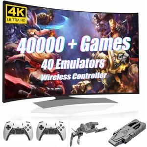 Retro Gaming Console, Plug & Play, 128G, 40,000 Games & 40 Emulators, Video Game Stick, TV HDMI Connect, Stress Anxiety Relief, Gift for Friends, Grey