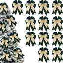 Chunyin 12 Pack Green Velvet Christmas Tree Bows Ornaments 6.3 x 9.5 Inch Double Layer Christmas Wreath Bow Glitter 2025 Xmas Bow Gifts for Xmas Tree Home Garland Winter Party Decorations