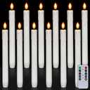 Homemory 12 Pcs Plastic Flameless Taper Candles with Remote Timer Dimmer, White Taper Candles Battery Operated with Flickering Flame Light Lifelike Led Candlesticks for Indoor Decoration 9.6 Inches