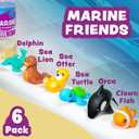 Tub Works Marine Mold Free Bath Toys, 6 Pack | Sealed, No Hole Bath Toys Design Keeps Moisture Out | Soft, Squeezable & Float on Water | Easy-Grip Baby & Toddler Bath Toy Set | Great Baby Pool Toys