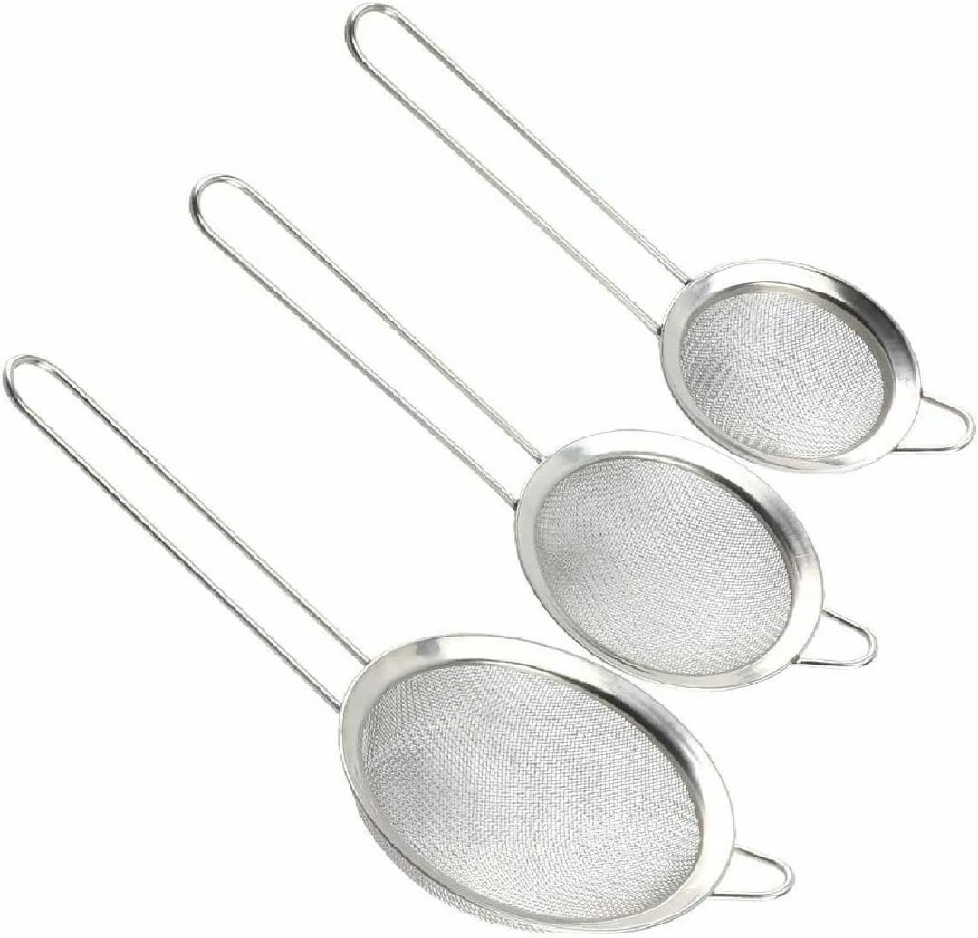 Generic Stainless Steel Kitchen Strainer Set, 3 Pieces, Fine Mesh, Small Colander Included, Silver, 32330