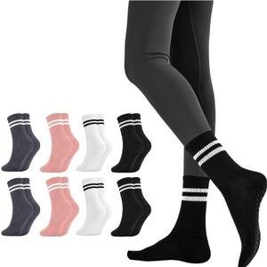 2 x Pilates Socks with Grips for Women Long Non-Slip Yoga Grippy Socks for BarreBalletDance & HospitalAnti-Skid Workou (US, Numeric, 5.5, 10, Regular, Regular, 2, Black/White/Grey/Pink)