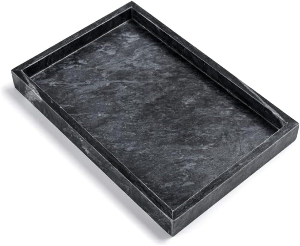 Moreast Black Marble Tray, Stone Bathroom Tray, Decorative Holder for Tissrue, Candle, Soap, Towel, Plant (Black - 12 x 8)